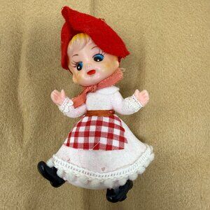Vintage Christmas Ornament Red Gingham Apron Felt Hat Scandinavian Oktoberfest